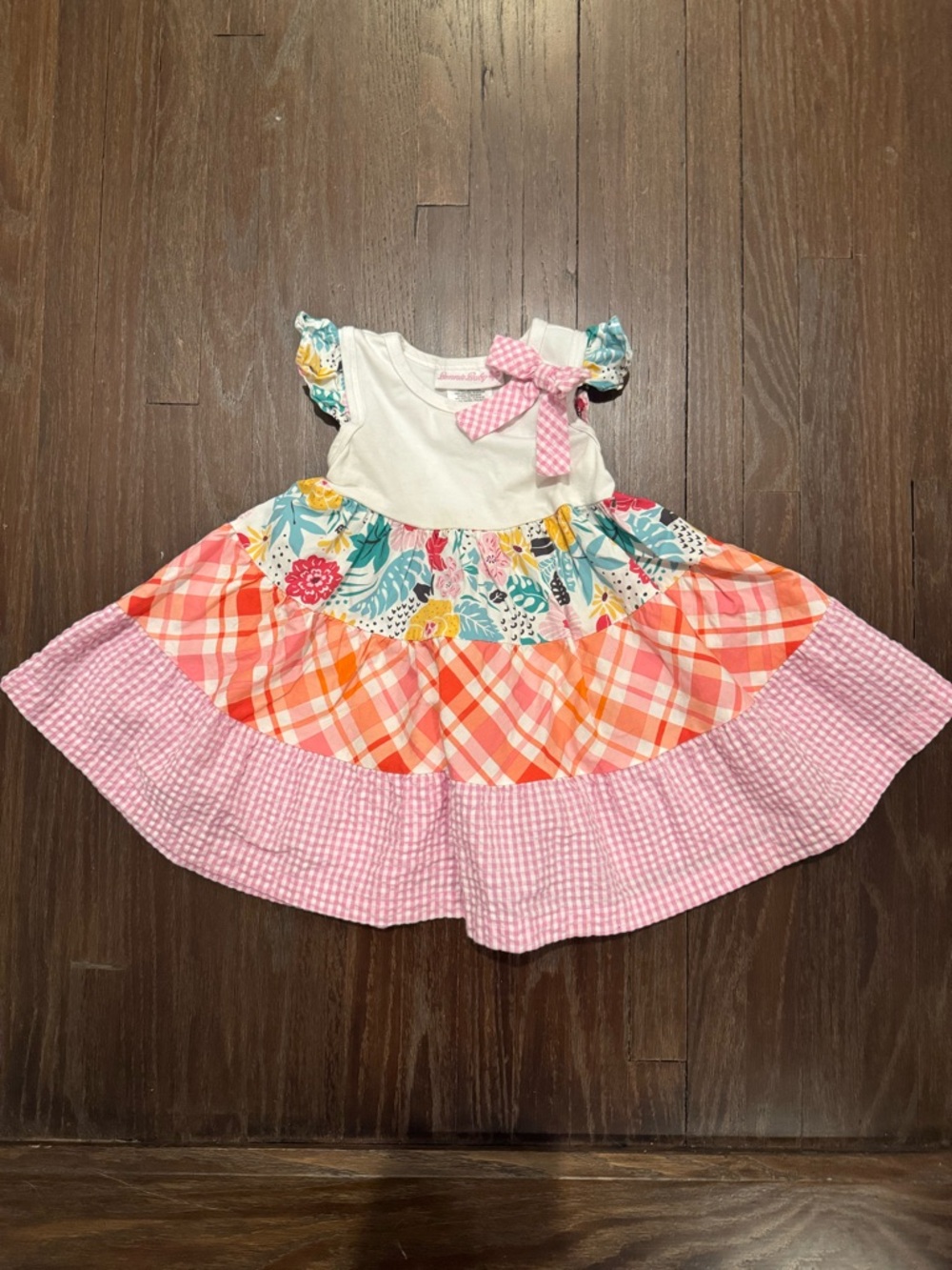 Bonnie Baby White, Pink, Orange & Blue Floral Mix Kids Dress